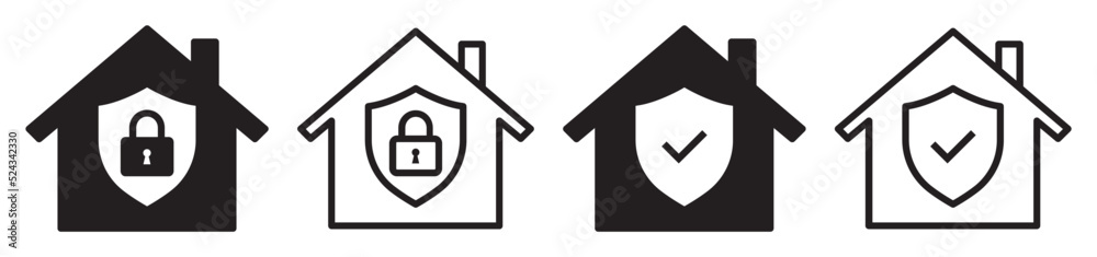 Set of smart home security system icons. Electronic lock symbol, house alarm signs. Vector illustration. Set of smart home security system icons. Electronic lock symbol, house alarm signs. Vector illustration.
