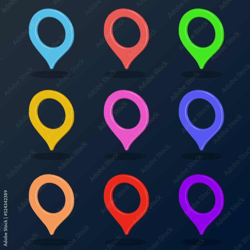 Fototapeta premium map markers pin GPS location sign navigation 3d vector illustration
