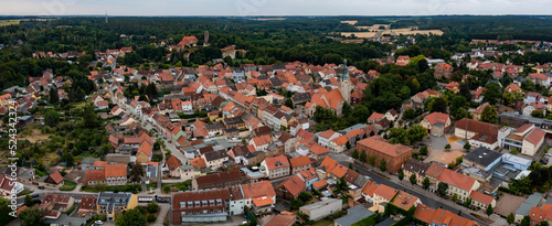  Aerial view around the old town of the city Bad Belzig in Germany on a sunny afternoon in spring