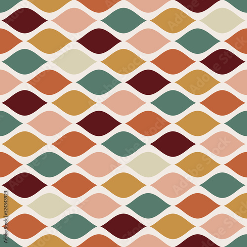 70 s seamless pattern. Retro colorful geometric seamless background in seventies style. Groovy scrapbook paper. Yellow, orange, brown, green colors vector pattern