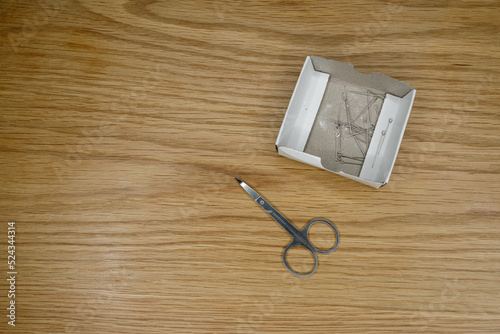 Wallpaper Mural tools on a wooden background fabric textile seamstress scissors pins tools Torontodigital.ca