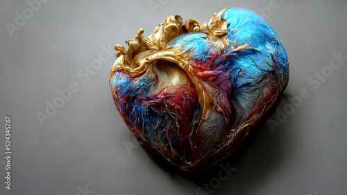 Abstract anatomical heart with golden frame. Hi tech. AI.