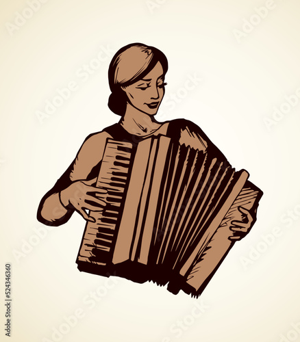 Lady plays the accordion. Vector drawing
