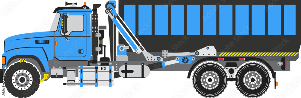 Roll Off Truck with open container dumpster vector Roll Off Truck with open container dumpster vector