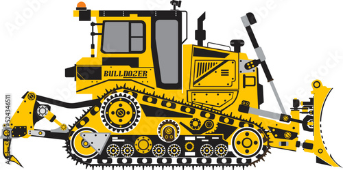 Bulldozer or Dozer with tractor-driven machine vector