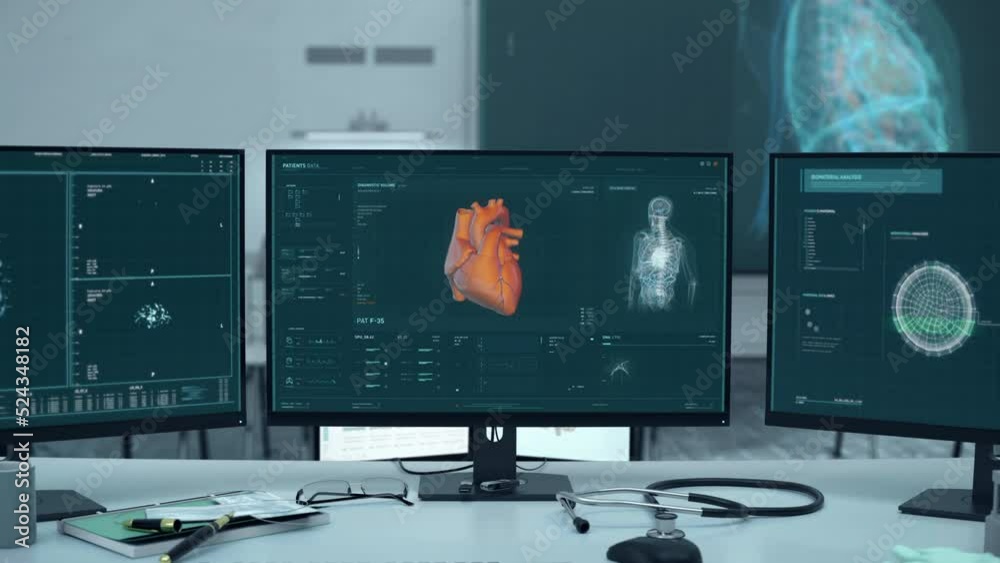 Medical diagnostic software scanning the patients heart. Medical