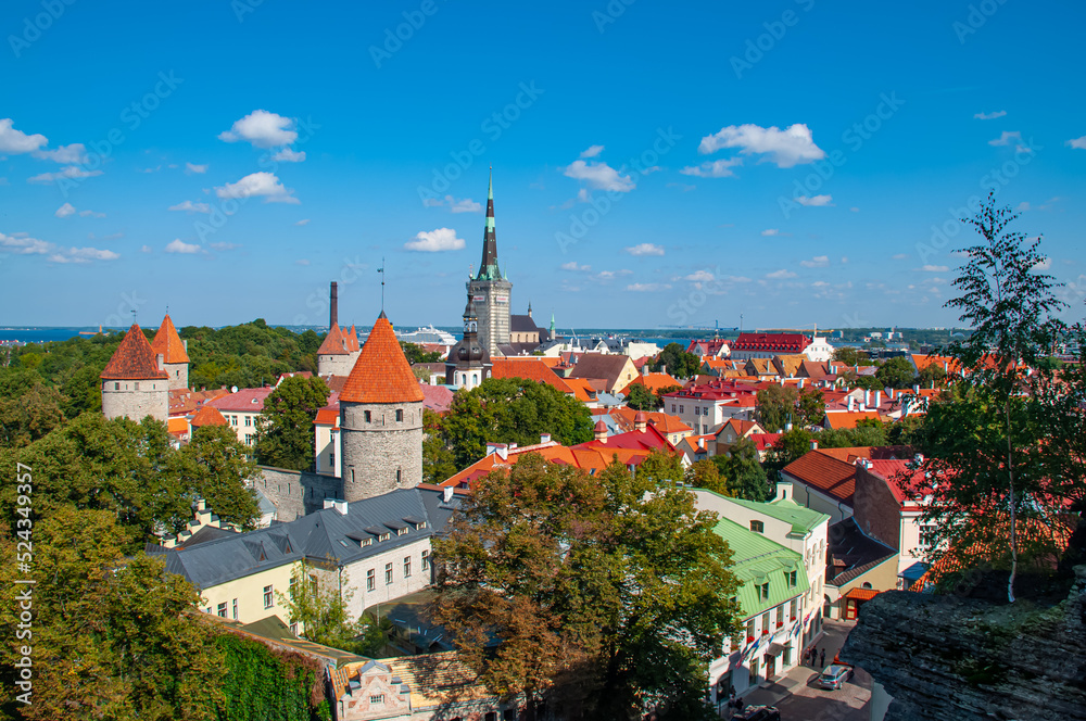 Beautiful aerial view of Tallinn old town. The capital of Estonia. Beautiful Tallinn on a summer day