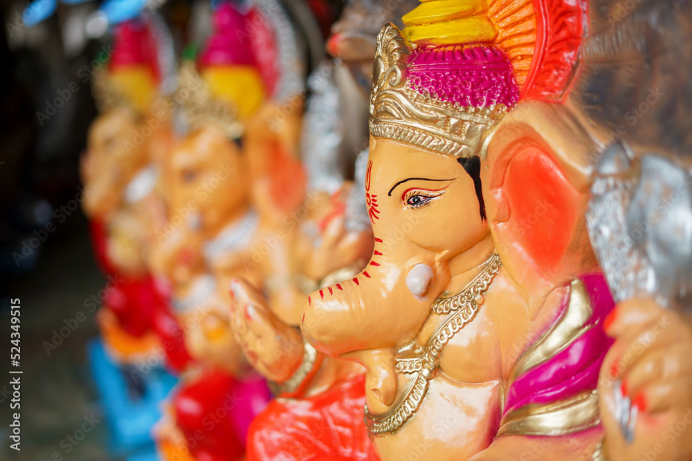 Many Lord Ganesha (also known as Ganpati in hindi) idols kept in a shop before Ganesh Chaturthi 