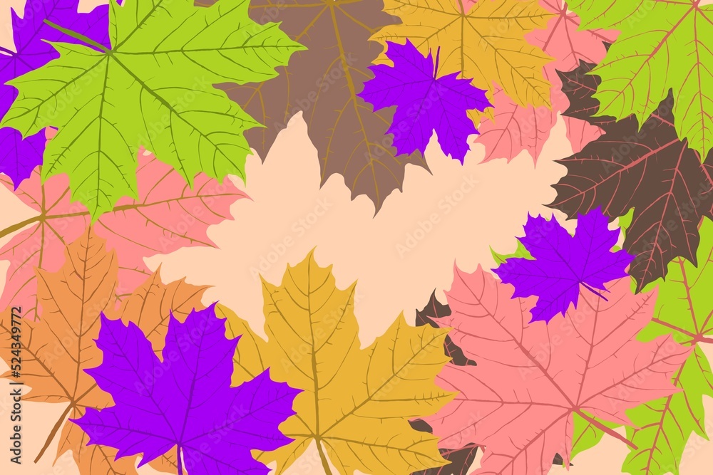 Fototapeta premium Herbstlicher Hintergrund mit Ahornblättern in Trendfarben, fallendes Herbstlaub