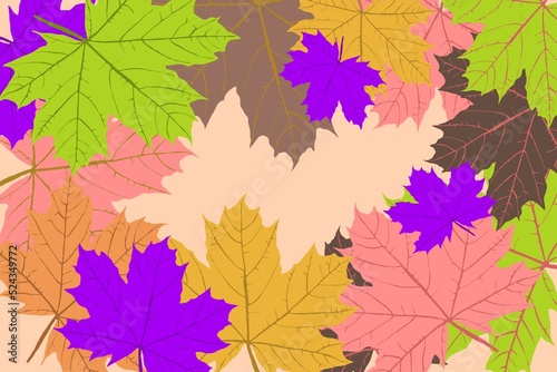 Herbstlicher Hintergrund mit Ahornbl  ttern in Trendfarben  fallendes Herbstlaub