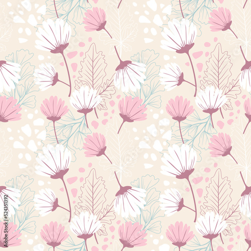 Abstract Floral seamless pattern in boho organic hand drawn style