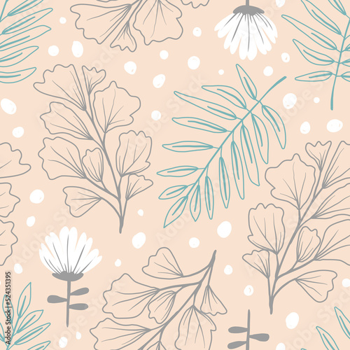 Abstract Floral seamless pattern in boho organic hand drawn style