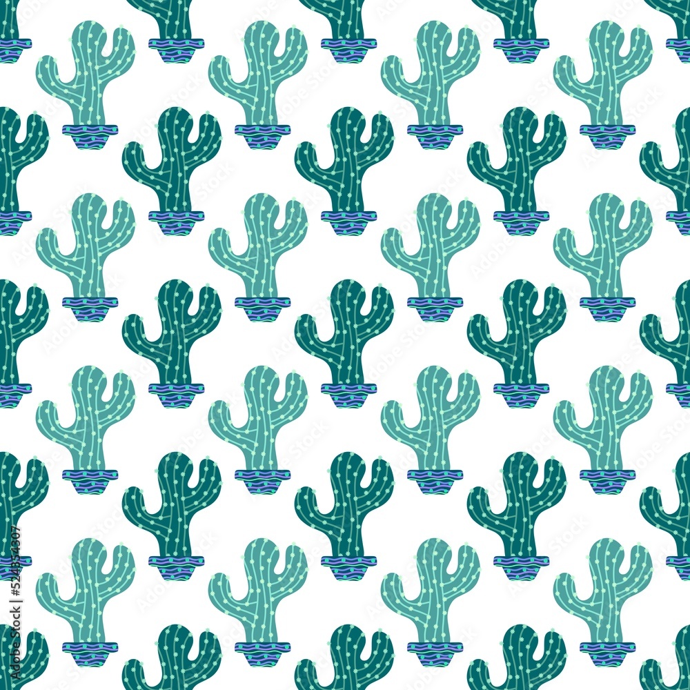 Summer floral seamless cartoon cactus and pot pattern for kids clothes print and wrapping paper and notebooks