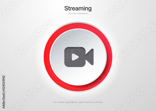 3d video talk, video chat, camera, live stream, streaming icon. Video symbol for UI UX, mobile app, website, social media. Push button for live.
