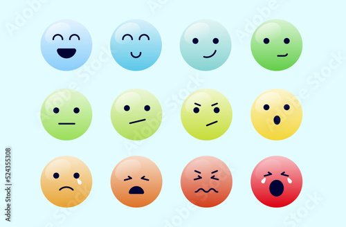 Mood faces - Emoji icons with different mood, happy, smiling, irritated and sad. Vector illustration