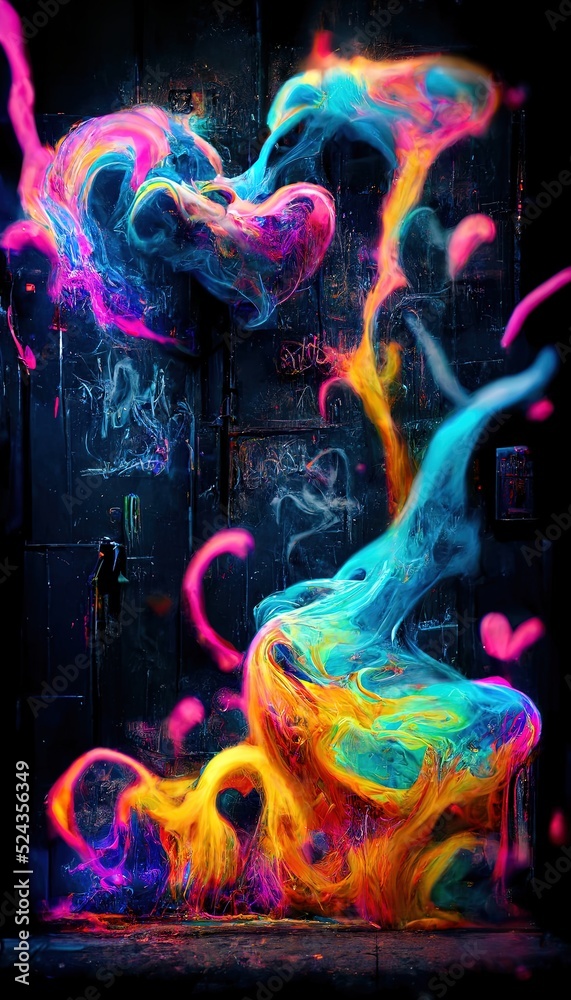 Abstract smoke multicolored on black background. A wall splattered with  colored paint, surrounded by colored smoke. Perfect for phone wallpaper or  for posters Stock Illustration | Adobe Stock