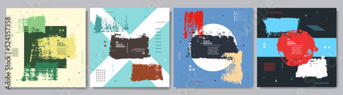 Vector illustration. Contemporary modern colorful background. Brush strokes paint banner. Grunge colorful drawing. Hipster culture. Design elements for social media template, web banner. Abstract art