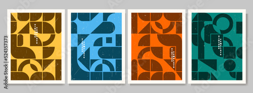 Vector illustration. Contemporary modern art poster collection. Flat geometric pattern. Design for postcard, book covers, brochures, invitation cards, flyers, banners. Circle, square, triangle shapes