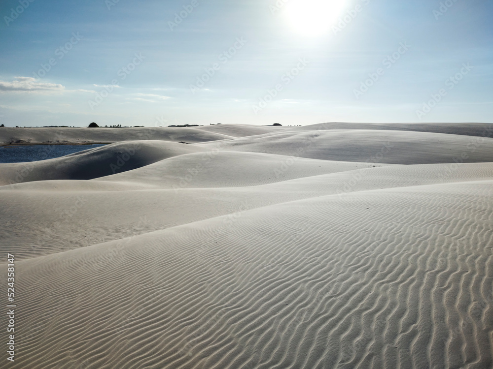 Naklejka premium Beautiful view to white sand dunes in Lençóis Maranhenses
