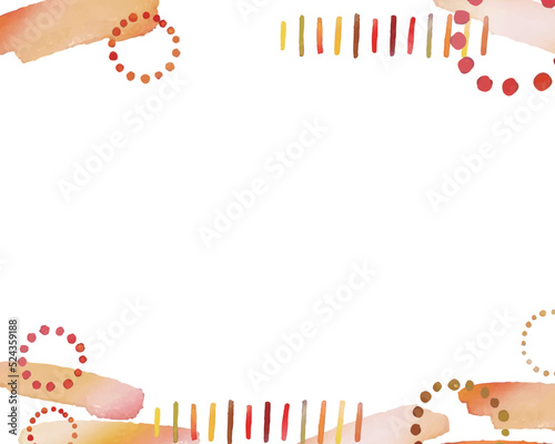 水彩画。水彩タッチの手書きベクターライン。秋のワンポイント水彩風あしらいフレーム。北欧風手描きラインフレーム。Watercolor painting. Hand drawn vector lines with watercolor touch. Autumn one-point watercolor style decorated frame. Scandinavian style hand-pa