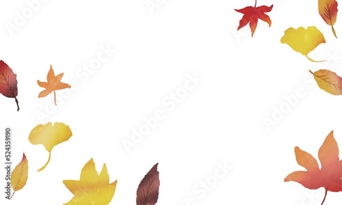 水彩画。水彩タッチの秋の木の実と葉っぱのベクターフレームイラスト。