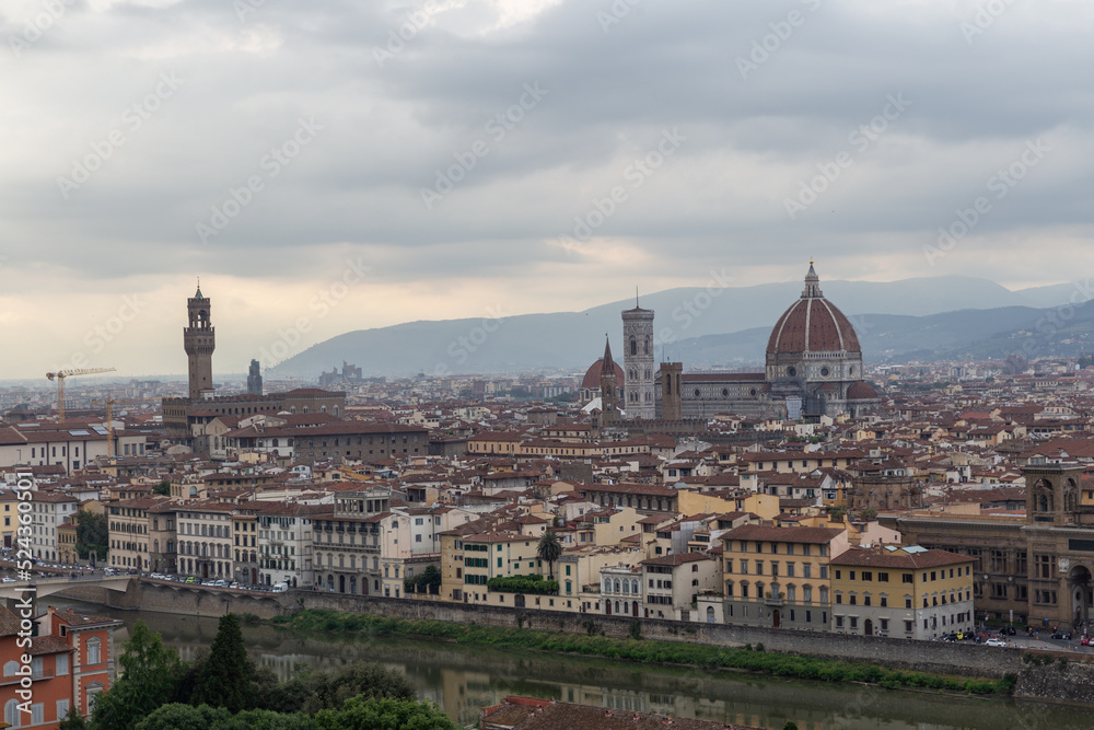 panoramic aerial view of the city of florence at sunset