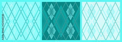 Seamless pattern with argyle and polka dot texture. Classic decor with creative details. Endless geometric print  for cover, knitwear, wallpaper, fabric, interior design or other using. Vector set