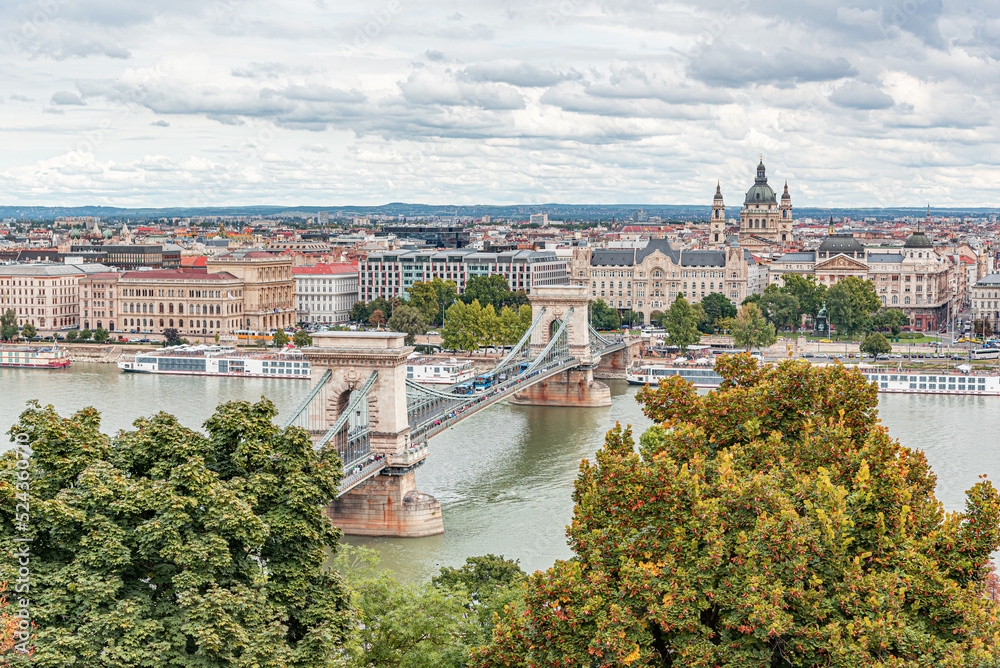 The Chain Bridge Szechenyi Lanchid in Budapest. Budapest Hungary