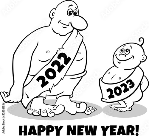 greeting card cartoon illustration with old and new year