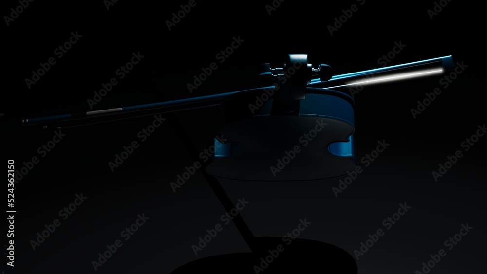 Fototapeta premium Metallic blue classic violin on black planes under spot lighting background. 3D sketch design and illustration. 3D high quality rendering.