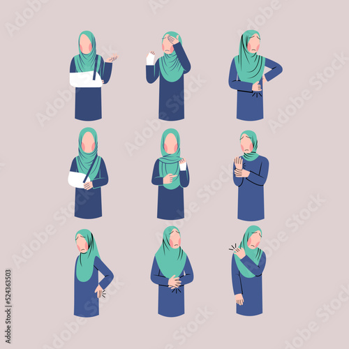 Set of Hijab Woman Character With Injury