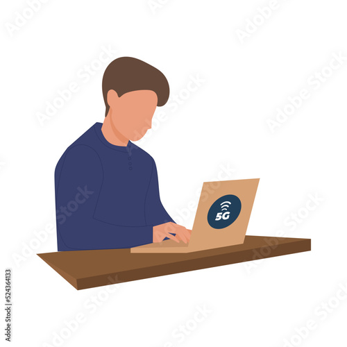 Man with laptop worker 5g internet concept vector illustration
