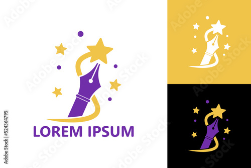 Star writing pen logo template design vector