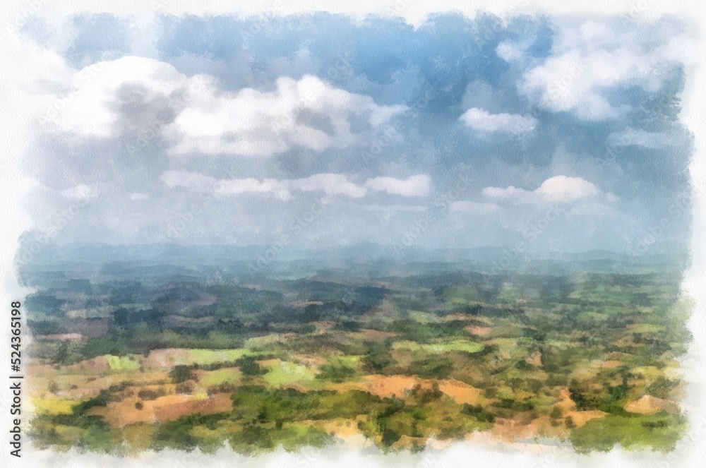 Fototapeta premium landscape of mountains and land watercolor style illustration impressionist painting.