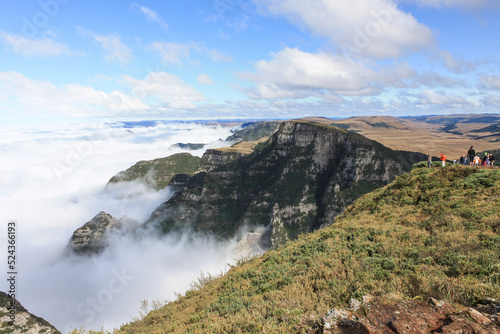 Landscape of mountains and a valley covered with clouds in Urubici in southern Brazil