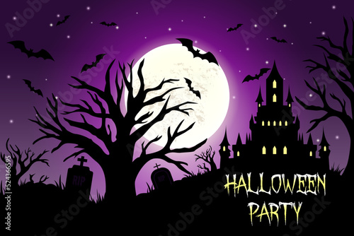 halloween background with castle. Vector illustration