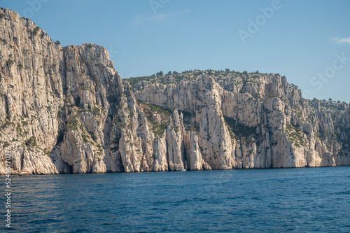 Limestone cliffs near Cassis, boat excursion to Calanques national park in Provence, France © barmalini