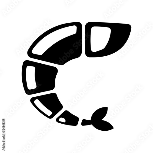 Shrimp icon. Flat design illustration in black and white.