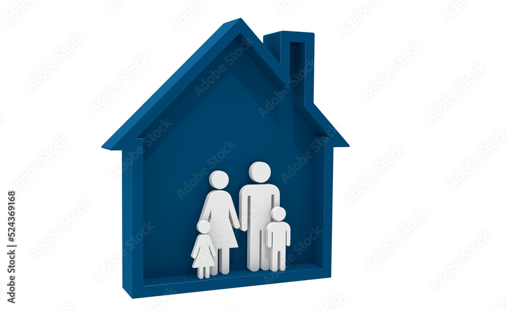 Parents and children in blue house