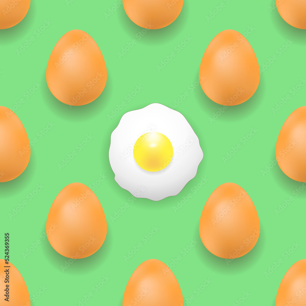 Set of Eggs Seamless Pattern Isolated on Green Background. Set of Eggs Seamless Pattern Isolated on Green Background.