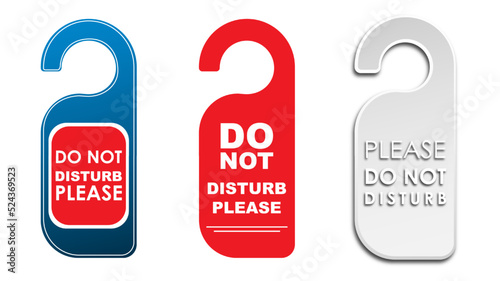 Set of Door hanger with do not disturb text for hotel room, door handle information isolated on white background. vector illustration