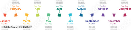 Monthly Timeline | 12 months, 1 year, 12 Months Concepts timeline work flow processes or steps