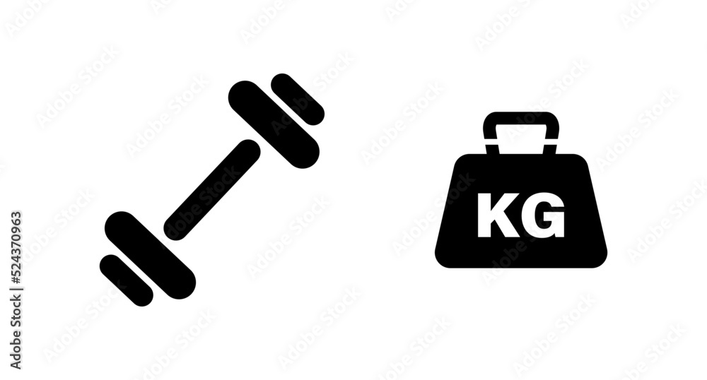 Dumbbells and KG weight icons set. Muscle training icons. Vector. Dumbbells and KG weight icons set. Muscle training icons. Vector.