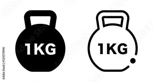 1KG weight icon set. Kettlebell silhouette icon set. Kilogram. Vector.