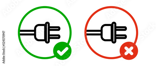 Outlet use permitted and outlet unavailable icon set. Outlet failure. Vector.