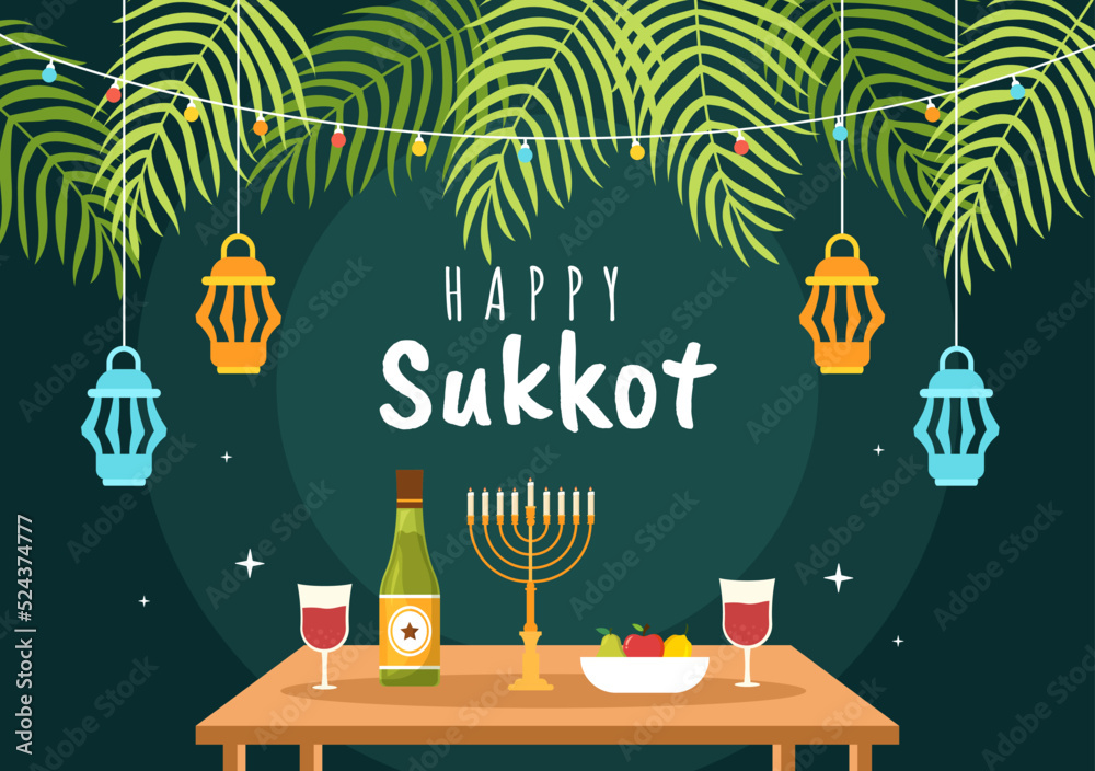 Happy Jewish Holiday Sukkot Hand Drawn Cartoon Flat Illustration with