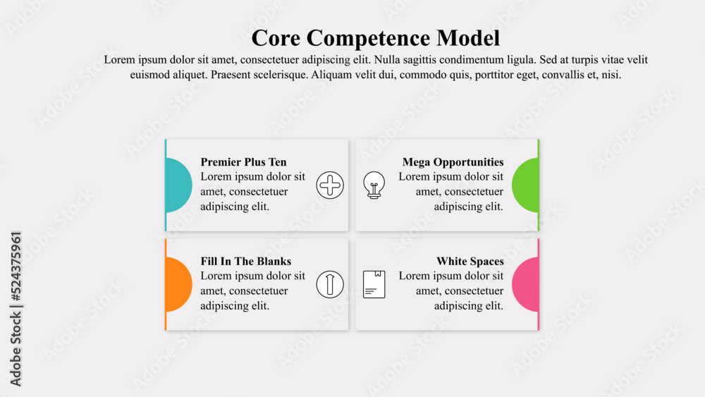 Infographic presentation template of core competence model.