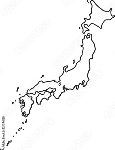 Doodle freehand outline sketch of Japan map. 