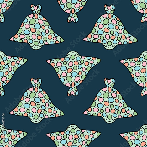 Electric rays pastel colorful seamless pattern vector. Hand-drawn cartoon unusual fishes with dots on back surface design. Happy electric rays swimming on dark water surface design vector photo