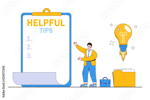 Helpful tips for business, quick trick, generate good idea, guidance to advance career or increase skills concepts. Smart businessman showcase secret information or advice to finding solution